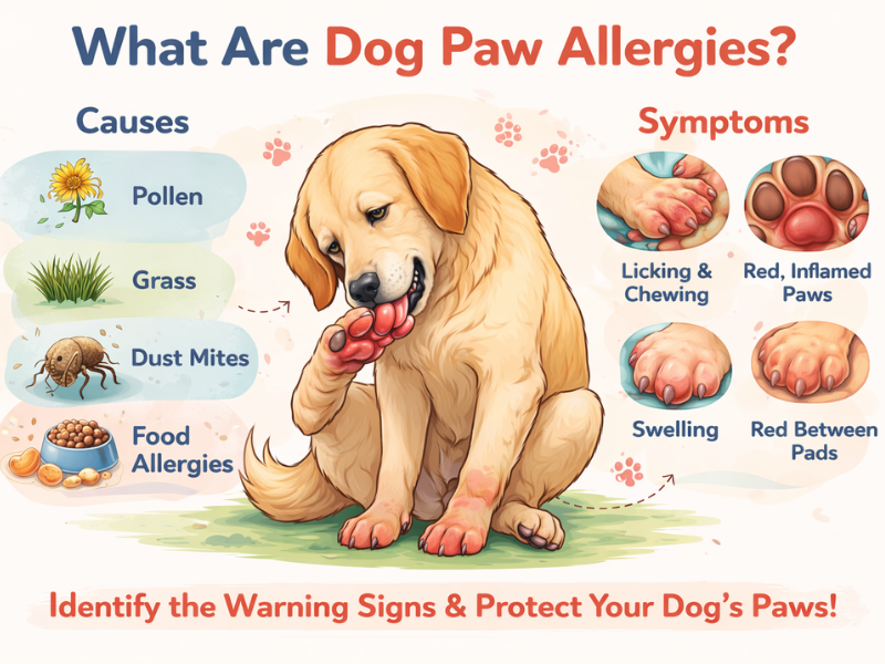what are dog paw allergies showing irritated red paws with licking swelling and inflammation caused by allergens