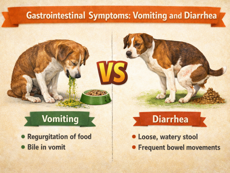 Dog experiencing vomiting and diarrhea as signs of digestive upset and gastrointestinal distress