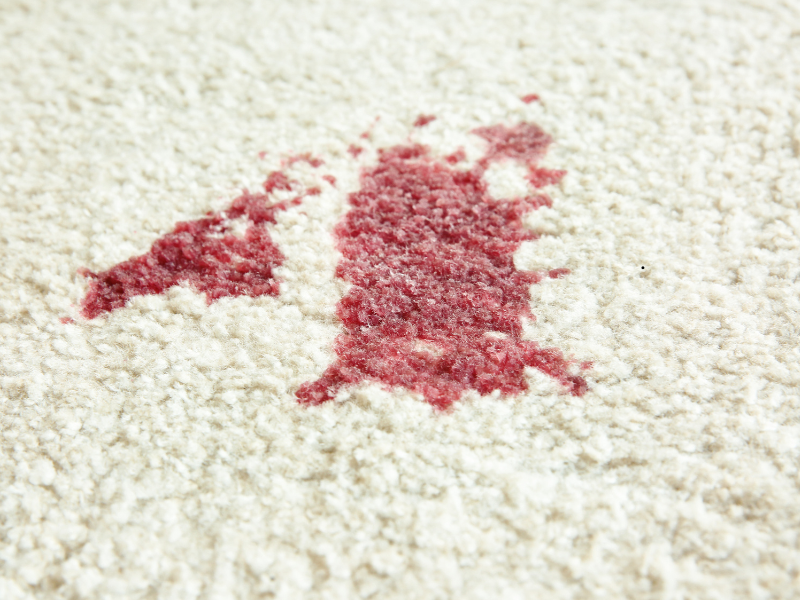 Blood stain on carpet showing signs of a dog vomiting blood due to internal health problems.