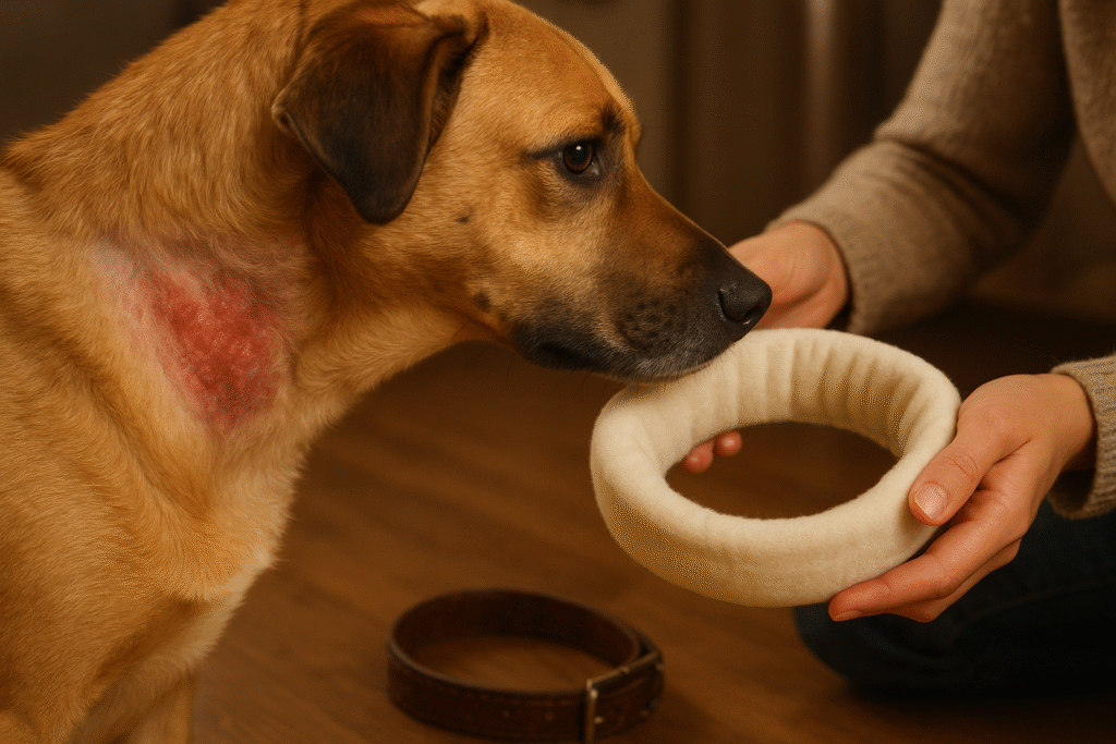 Localized rash under dog collar due to contact allergy