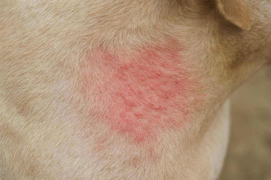 Red and irritated dog skin due to allergy