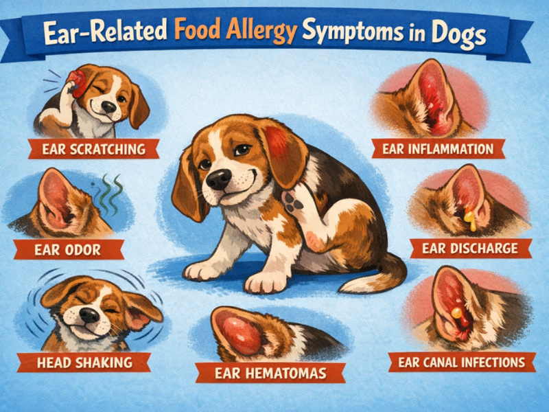 Dog with irritated ears showing redness and frequent scratching.