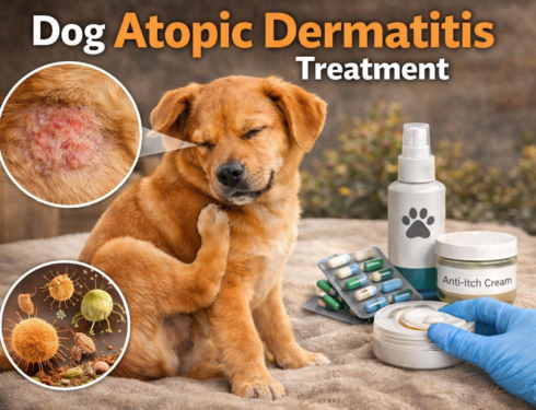 Dog scratching skin due to atopic dermatitis while receiving anti-itch treatment